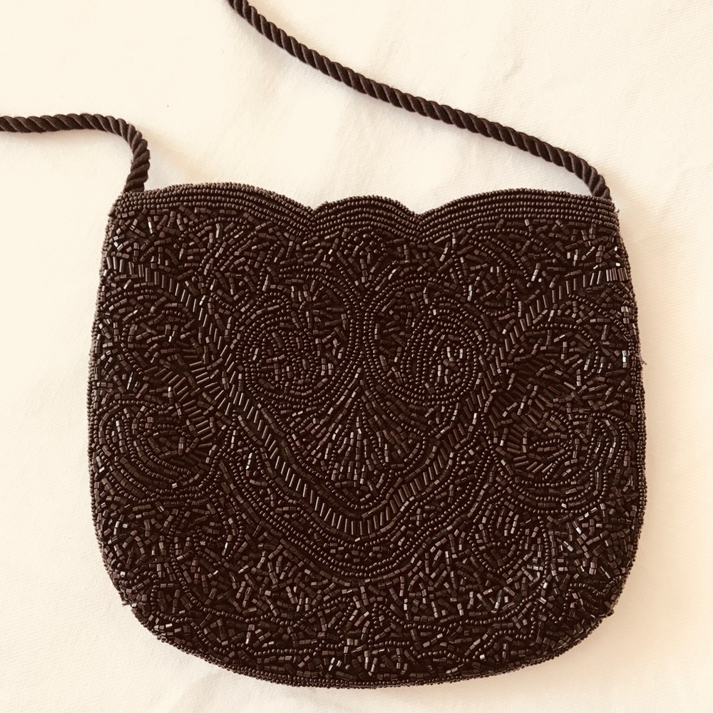 Beautiful VINTAGE BLACK BEADED HANDBAG